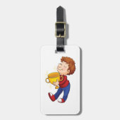 Junge Holding Golden Trophy Award Gewinner Gepäckanhänger (Vorderseite vertikal)