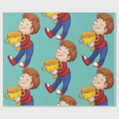 Junge Holding Golden Trophy Award Gewinner Geschenkpapier (Flach)