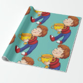 Junge Holding Golden Trophy Award Gewinner Geschenkpapier (Ungerollt)