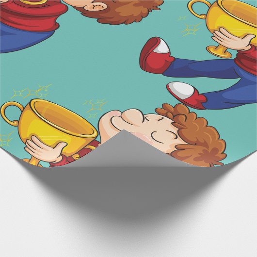 Junge Holding Golden Trophy Award Gewinner Geschenkpapier