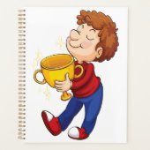 Junge Holding Golden Trophy Award Gewinner Planer (Vorderseite)