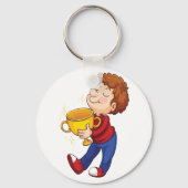 Junge Holding Golden Trophy Award Gewinner Schlüsselanhänger (Vorderseite)