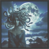 Junge Hübsche Medusa am Mond und Ozean Aufkleber (Vorderseite)