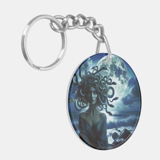 Junge Hübsche Medusa am Mond und Ozean Schlüsselanhänger (Vorderseite links)