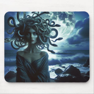 Junge hübsche Medusa bei Mond und Ozean Mousepad