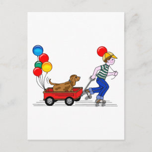 Junge, Hund, Wagen und Ballons Kopie Postkarte