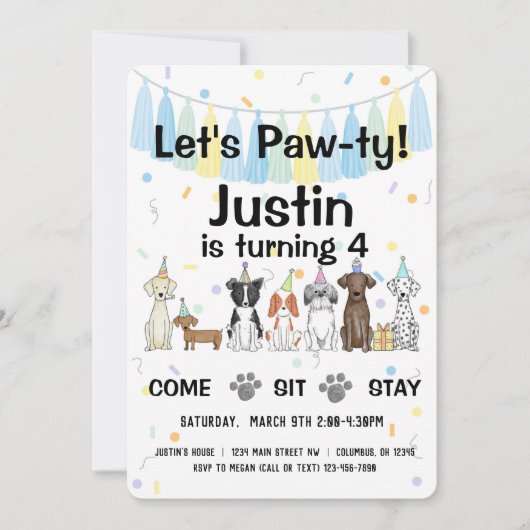 Junge Hunde Geschlecht neutral oder Junge Geburtst Einladung (Vorderseite)