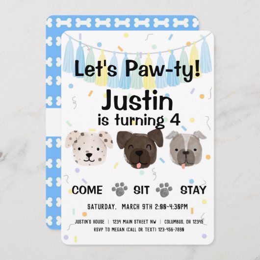 Junge Hunde Geschlecht neutral oder Junge Geburtst Einladung (Vorne/Hinten)