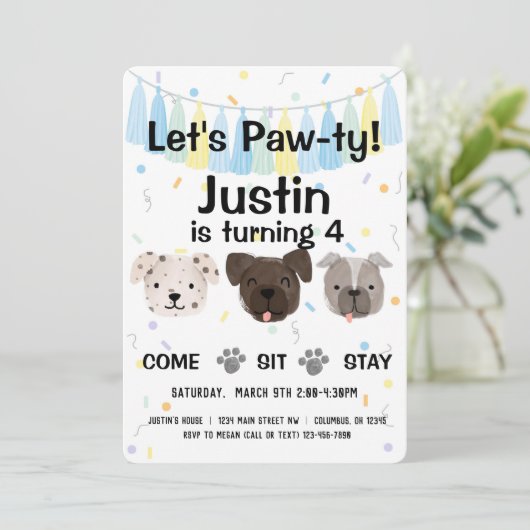Junge Hunde Geschlecht neutral oder Junge Geburtst Einladung (Stehend Vorderseite)