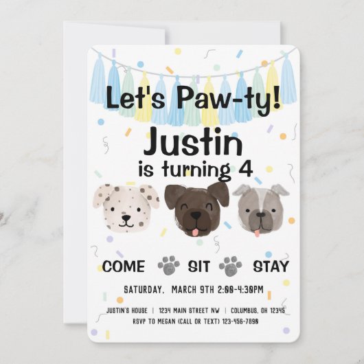 Junge Hunde Geschlecht neutral oder Junge Geburtst Einladung (Vorderseite)