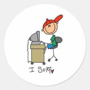 Junge ich surfe im Web Runder Aufkleber