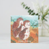 Junge Igel freuen sich auf Geburtstag Karte (Stehend Vorderseite)