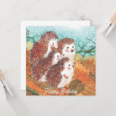 Junge Igel freuen sich auf Geburtstag Karte (Vorderseite/Rückseite Beispiel)