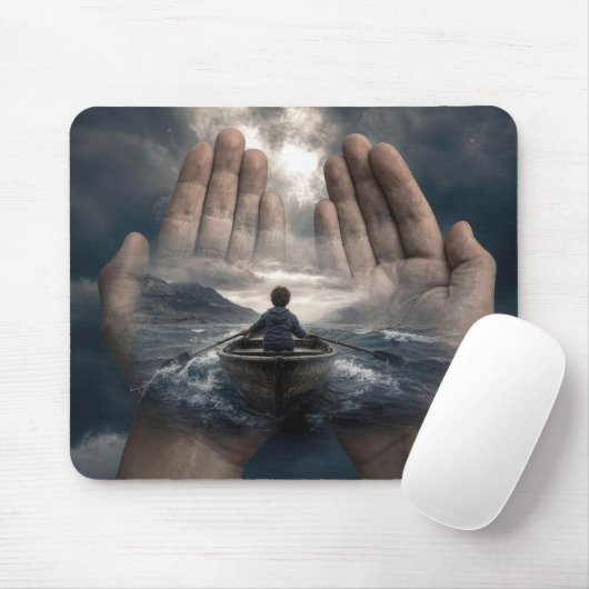 Junge im Ruderboot, geführt von erwachsenen Händen Mousepad (Mit Mouse)