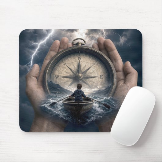 Junge im Ruderboot, geführt von Kompass Mousepad (Mit Mouse)