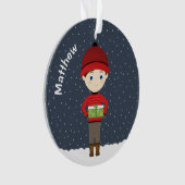 Junge im Winter Schneefall Ornament (Vorderseite)