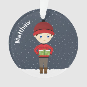 Junge im Winter Schneefall Ornament