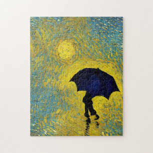Junge Impressionistin mit Sonnenschirm am Sonnenun Puzzle