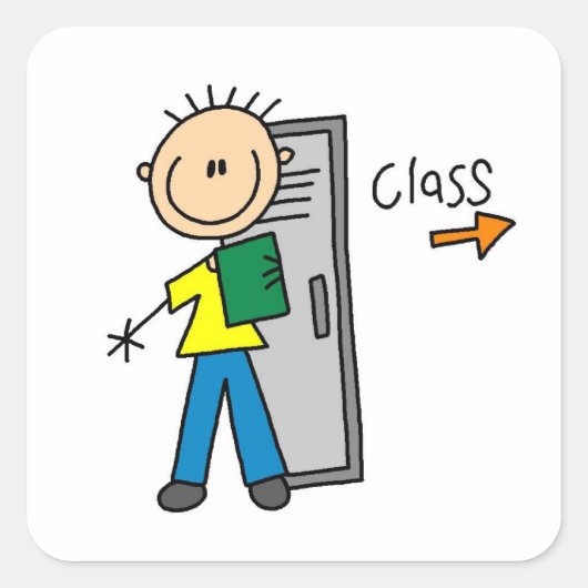 Junge in der Schule Quadratischer Aufkleber (Vorderseite)