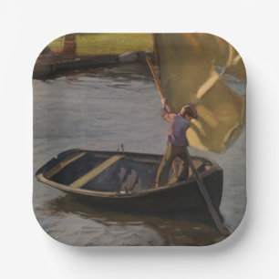 Junge in einem Sailboat am Fluss (von Magnus Encke Pappteller