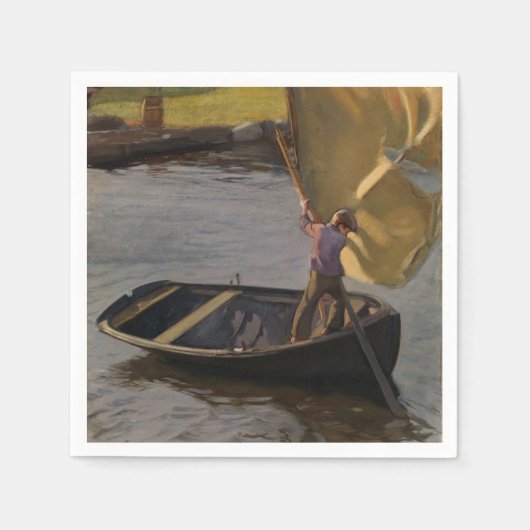 Junge in einem Sailboat am Fluss (von Magnus Encke Serviette (Vorderseite)