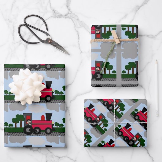 Junge in einem Zug, jedes Mal Wrapping Paper Geschenkpapier Set (Vorderseite)