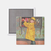 Junge in Raincoat Magnet (Vorderseite/Rückseite)