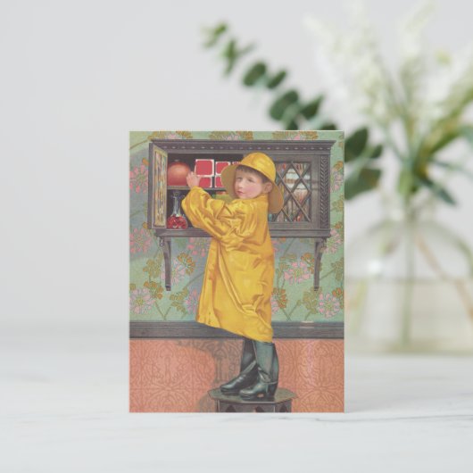 Junge in Raincoat Postkarte (Stehend Vorderseite)
