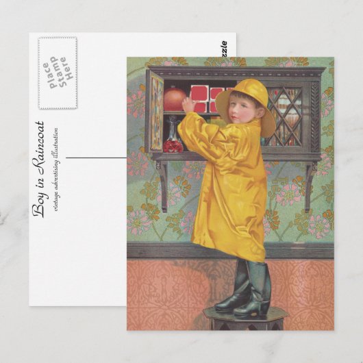 Junge in Raincoat Postkarte (Vorne/Hinten)