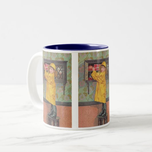 Junge in Raincoat Zweifarbige Tasse (Vorderseite Links)