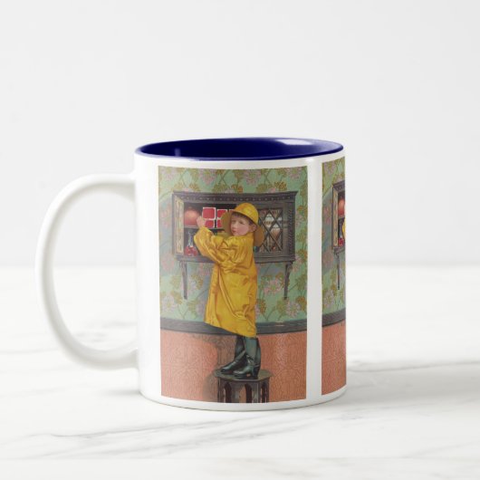 Junge in Raincoat Zweifarbige Tasse (Links)