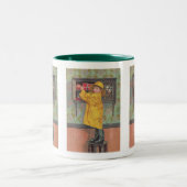 Junge in Raincoat Zweifarbige Tasse (Mittel)