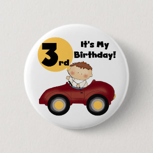 Junge in Red Car 3. Geburtstag T - Shirt und Gesch Button