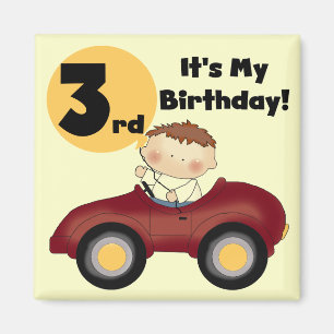 Junge in Red Car 3. Geburtstag T - Shirt und Gesch Magnet