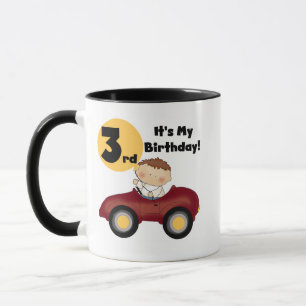 Junge in Red Car 3. Geburtstag T - Shirt und Gesch Tasse