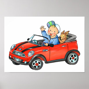 Junge in Red Toy Car - Poster