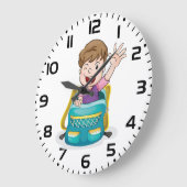 Junge in Rucksack Wave Fun School Kind Große Wanduhr (Winkel)