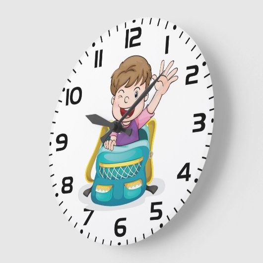 Junge in Rucksack Wave Fun School Kind Große Wanduhr (Winkel)