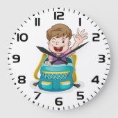 Junge in Rucksack Wave Fun School Kind Große Wanduhr (Vorderseite)