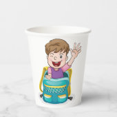 Junge in Rucksack Wave Fun School Kind Pappbecher (Vorderseite)