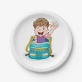 Junge in Rucksack Wave Fun School Kind Pappteller (Vorderseite)