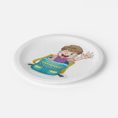 Junge in Rucksack Wave Fun School Kind Pappteller (Schrägansicht)