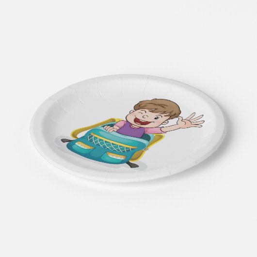 Junge in Rucksack Wave Fun School Kind Pappteller (Schrägansicht)