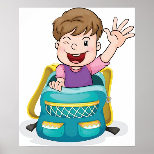 Junge in Rucksack Wave Fun School Kind Poster (Vorne)