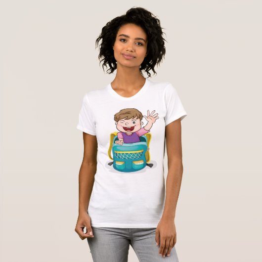 Junge in Rucksack Wave Fun School Kind T-Shirt (Vorne ganz)