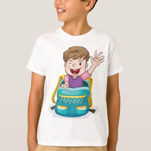 Junge in Rucksack Wave Fun School Kind T-Shirt (Vorderseite)