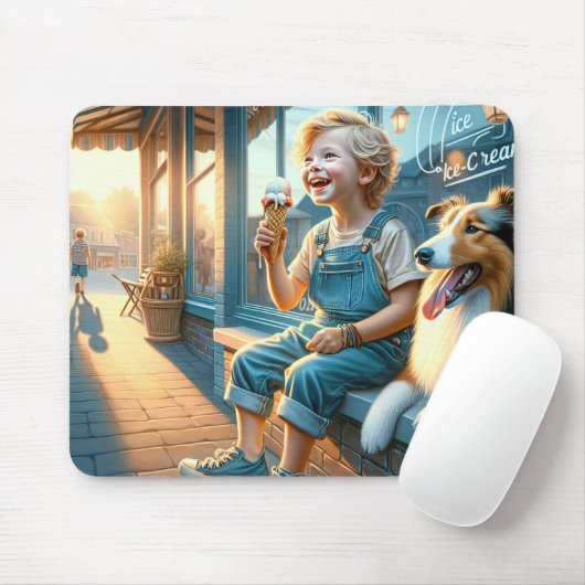 Junge isst Eiscreme Cone Mousepad (Mit Mouse)