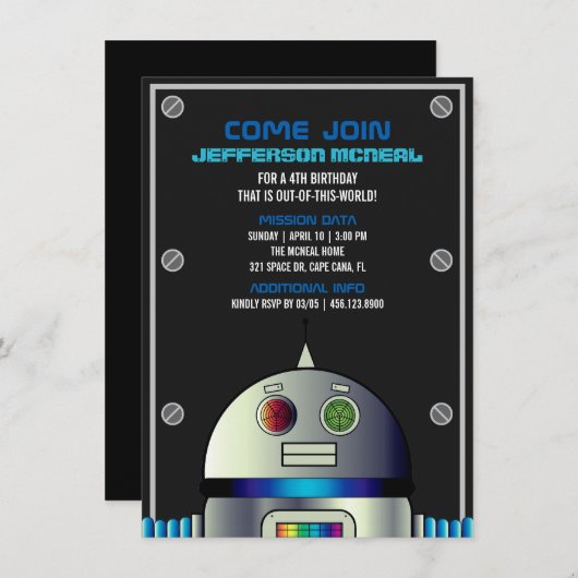 Junge JA AGE Space ROBOT BIRTHDAY Science Party Einladung (Vorne/Hinten)