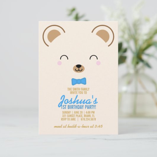 Junge JA ALGE Teddy BAR BIRTHDAY Party blau Einladung (Stehend Vorderseite)