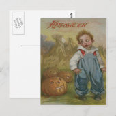 Junge Jack O Lantern Kürbis Heuhaufen Vollmond Postkarte (Vorne/Hinten)
